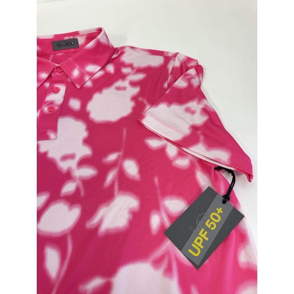 NWT G/Fore BLUR Floral Tech Knockout PINK Performance Golf Polo Shirt LARGE $110 - Picture 2 of 10
